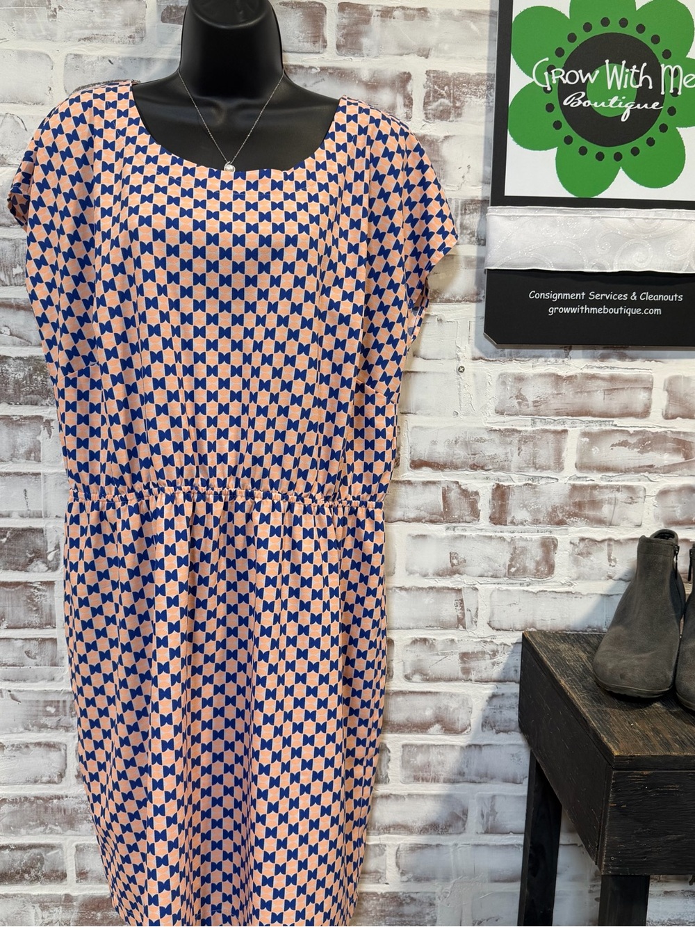 Merona Blue and Peach Geometric Print Dress XXL